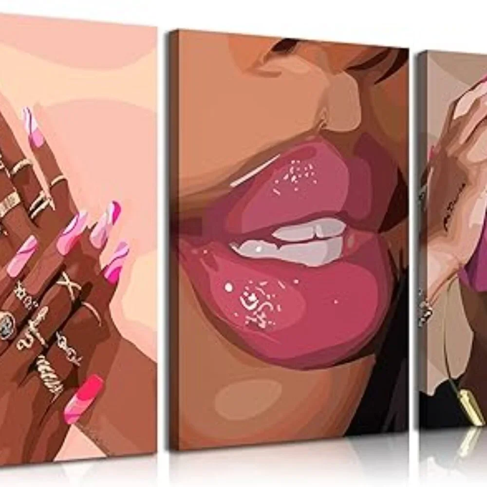 3Pcs African American Black Woman Canvas Wall Art pink - Picture 5 of 5